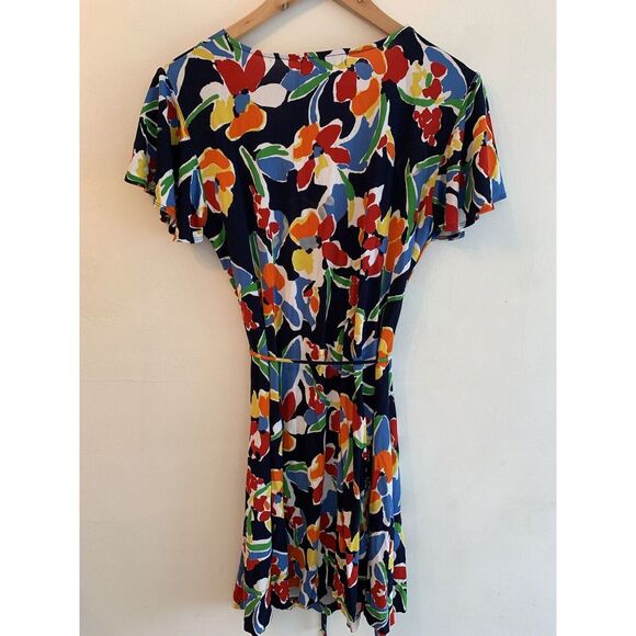 Lauren Ralph Lauren Women Faux Wrap Dress Size M Floral Print Mid Length Rainbow - Picture 5 of 11